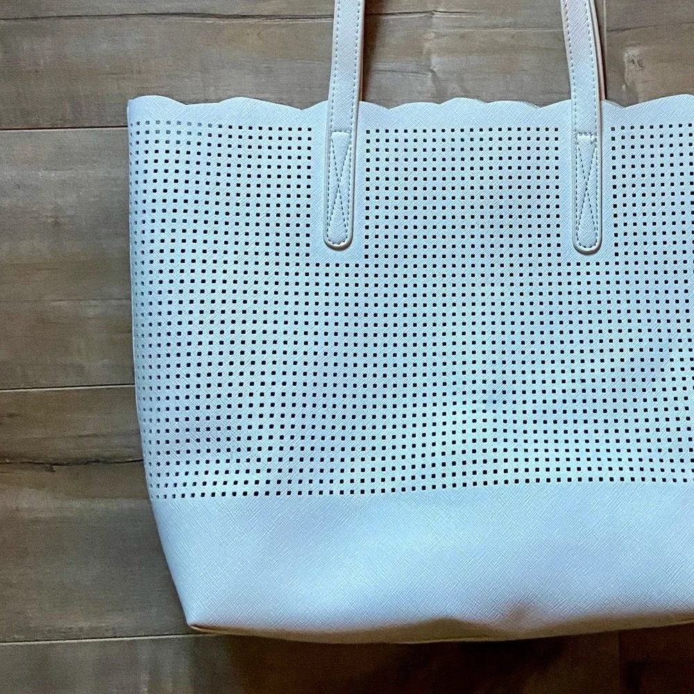 Neiman Marcus White Cut-Out See-Through Design Open Tote in White